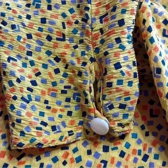 Valentino VTG Miss V  Blouse Collarless 100% Silk Long Sleeve Fun Yellow Dot 10 - Picture 3 of 4